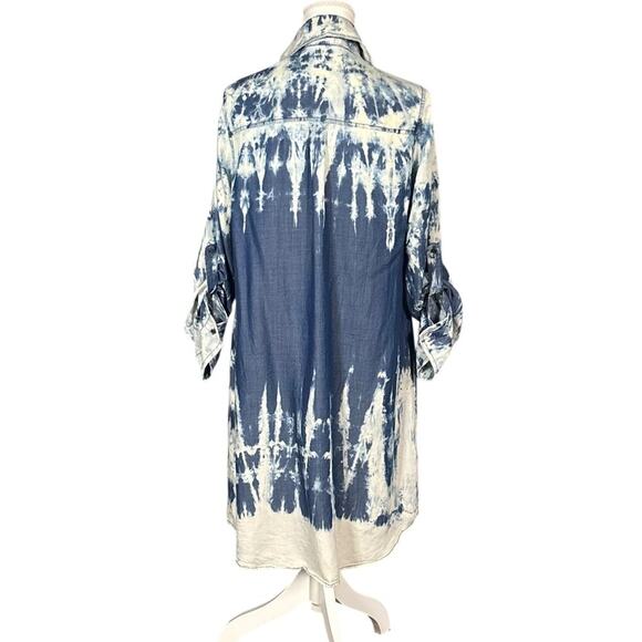 Soft Surroundings Tunic Dress Size Medium Tie Dye Blue Roll Tab Sleeves Boho - Picture 2 of 7